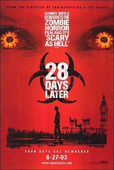 El póster de "28 Days Later", película que se desarrolla a lo largo de 113 minutos de metraje (Foto: Fox Searchlight)