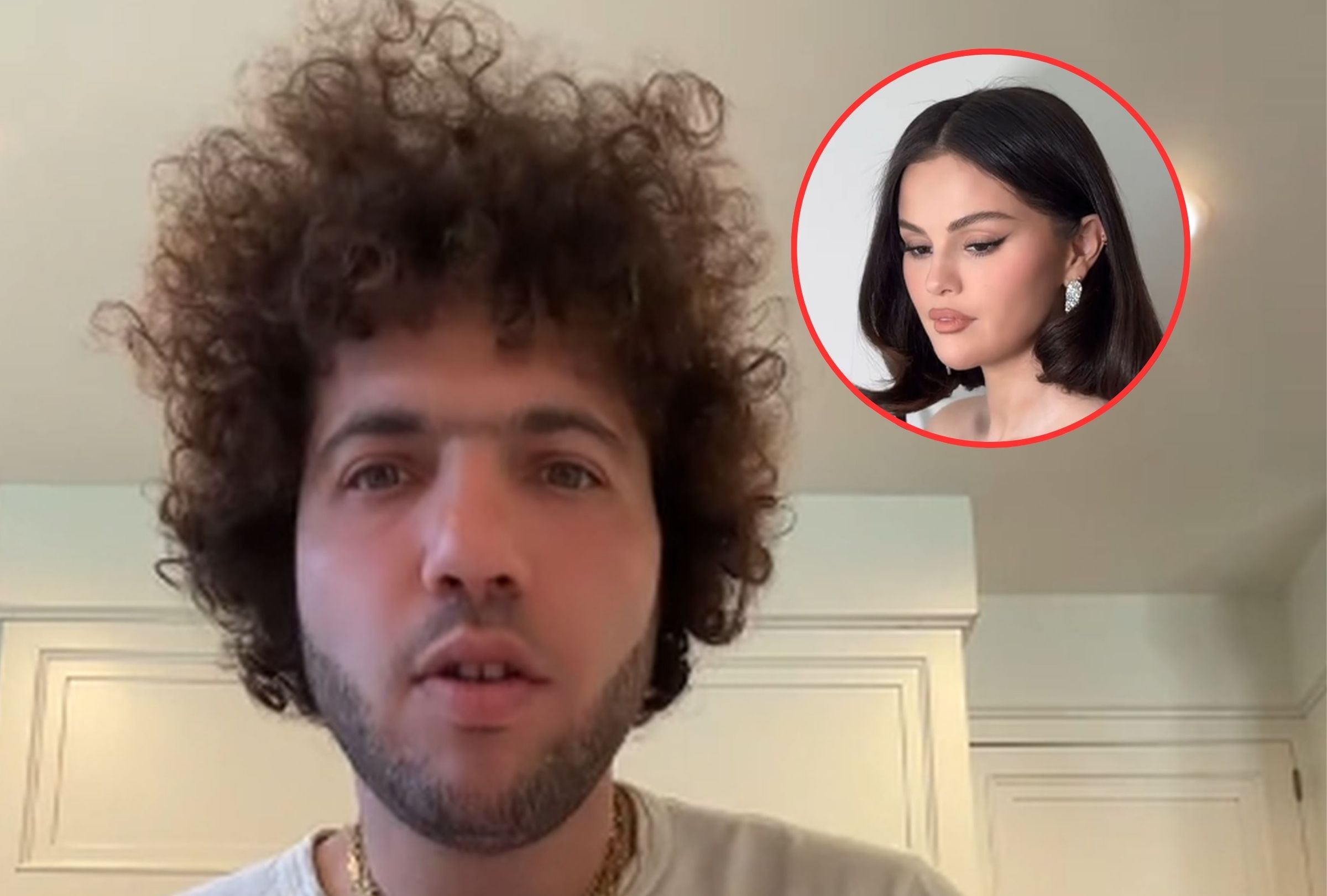 Selena Gomez tuvo una singular reacción antes de que le comenzaran a depilar las cejas a Benny Blanco. (Foto: @itsbennyblanco / TikTok)
