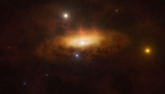 Interpretación artística de un super  agujero negro en la galaxia SDSS1335+0728, detectado por la Observatorio Europeo Austral en 2019.
