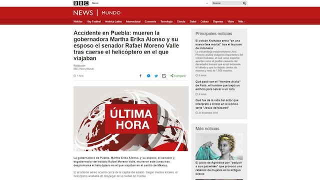 Así informó la prensa internacional la muerte de la gobernadora de Puebla