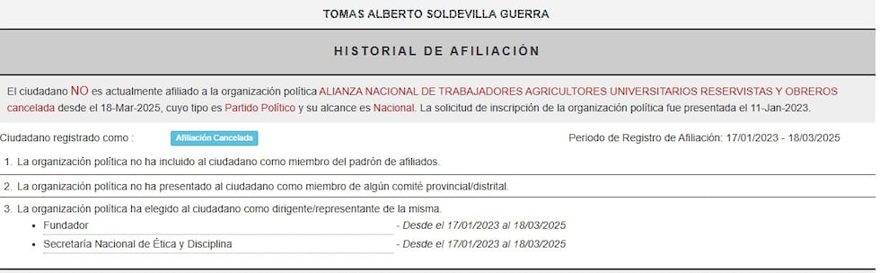 Tomás Soldevilla fue fundador del partido de Antauro Humala