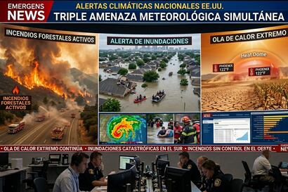Alerta climática en EE.UU. por triple impacto meteorológico: en qué estados hay ola de calor, inundaciones e incendios forestales