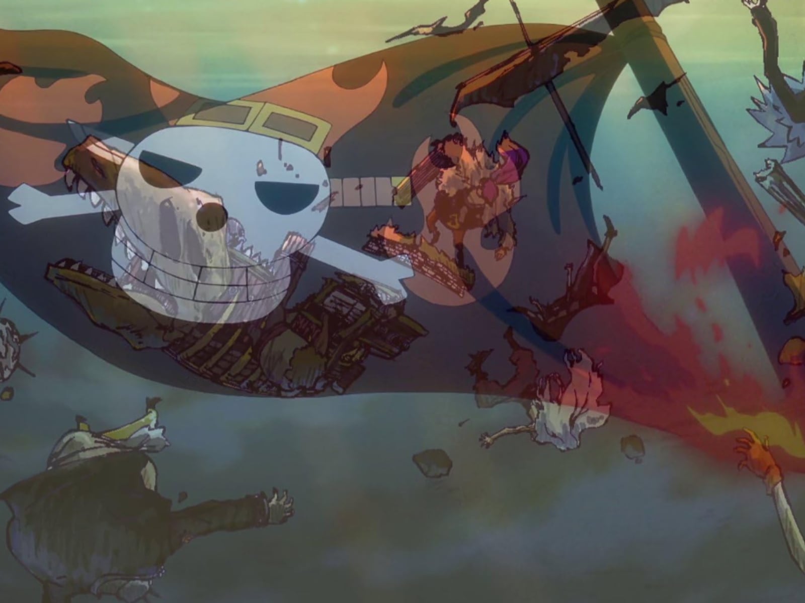 Los Piratas de Kid hundiéndose en el mar en el capítulo 1112 en el anime de “One Piece” (Foto: Toei Animation)