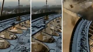 Rusia: El aterrador momento que un operario muere en derrumbe de un complejo deportivo | VIDEO