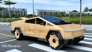 Un regalo para Elon Musk: youtuber crea el Tesla Cybertruck, pero de madera