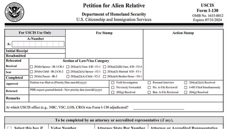 El Formulario I-130 de USCIS (Foto: Captura de pantalla)