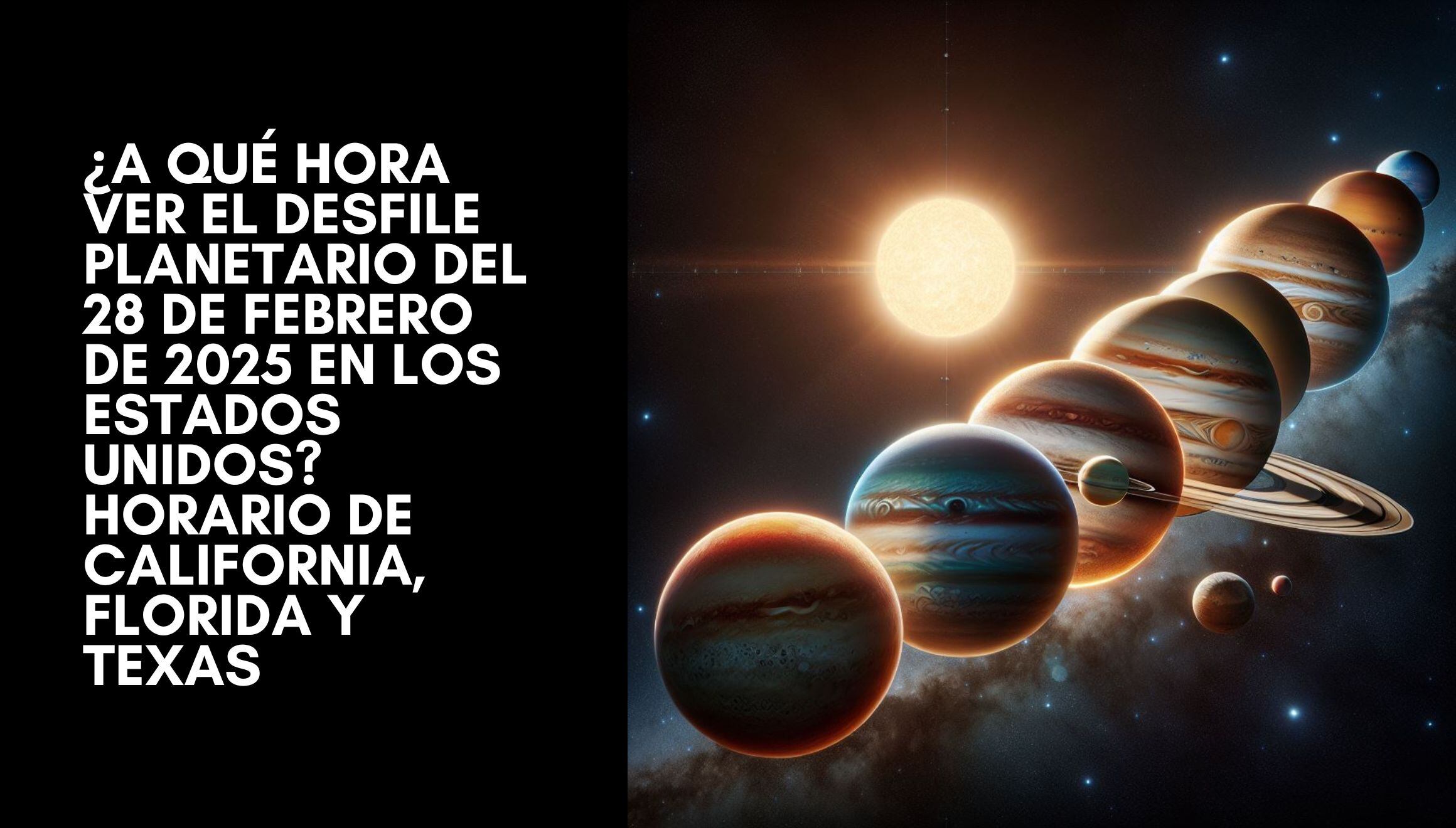 Descubre a qué hora ver la alineación de planetas este 28 de febrero en California, Florida y Texas. ¡No te lo pierdas! | Crédito: Imagen generada con IA / Composición Mix