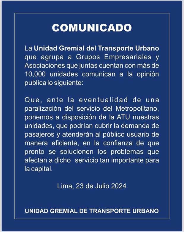 This is a statement from the Urban Transport Alliance
