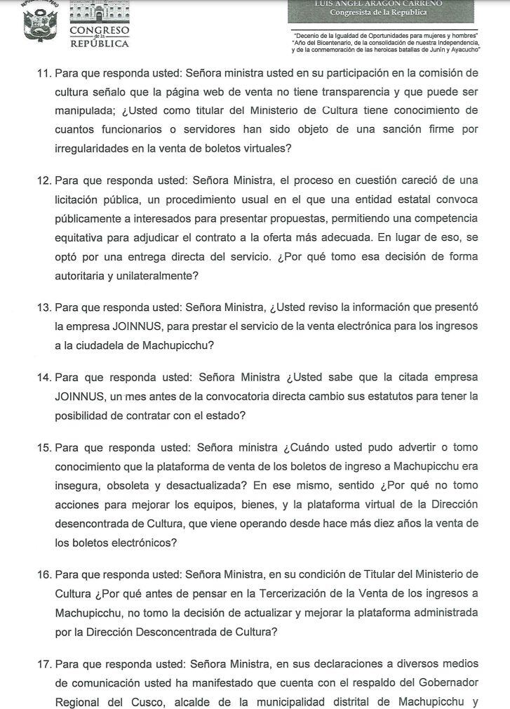 Interpelación de Luis Aragón y otros contra Leslie Urteaga.