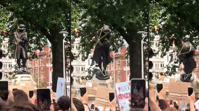 El momento en el que derriban la estatua de un comerciante de esclavos del siglo XVII | VIDEO