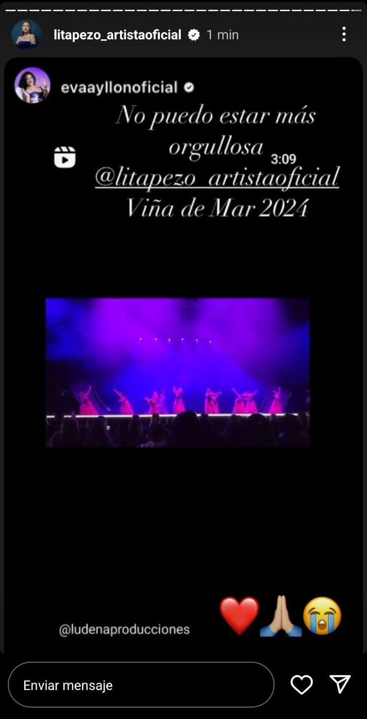 Eva Ayllón felicitó a Lita Pezo por clasificar a la final del Festival de Viña del Mar. (Foto: Captura de IG)