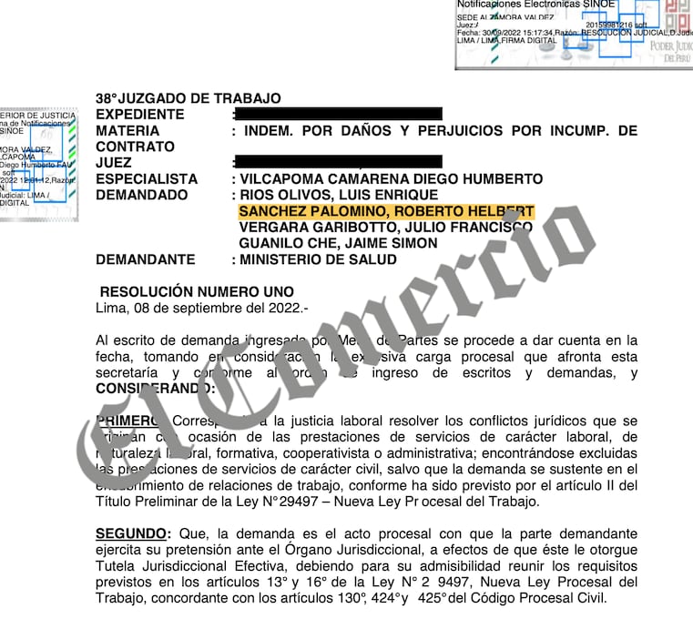 ROBERTO SANCHEZ-DEMANDA CONTRALORIA DIRIS LIMA NORTE