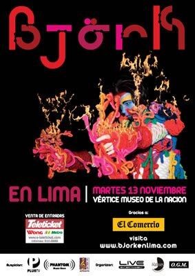 Afiche del concierto de Björk en Lima, donde la cantante islandesa cautivó al público con su inconfundible estilo musical y visual, marcando una noche memorable en un pequeño espacio en el distrito de San Borja. (Foto: Difusión)
