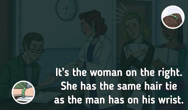 RETO VISUAL | Es la mujer de la derecha. Ella tiene la misma liga para el cabello que el hombre tiene en su muñeca. | Bright Side