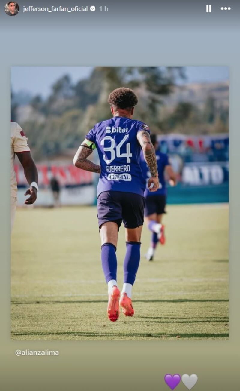 Jefferson Farfán publicó un emotivo mensaje en sus redes sociales dirigido a su gran amigo Paolo Guerrero tras anotar en el triunfo de Alianza Lima. Foto: Captura Instagram