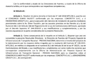 Parte de la resolución emitida por el director ejecutivo de Provías Nacional, Iván Aparicio.