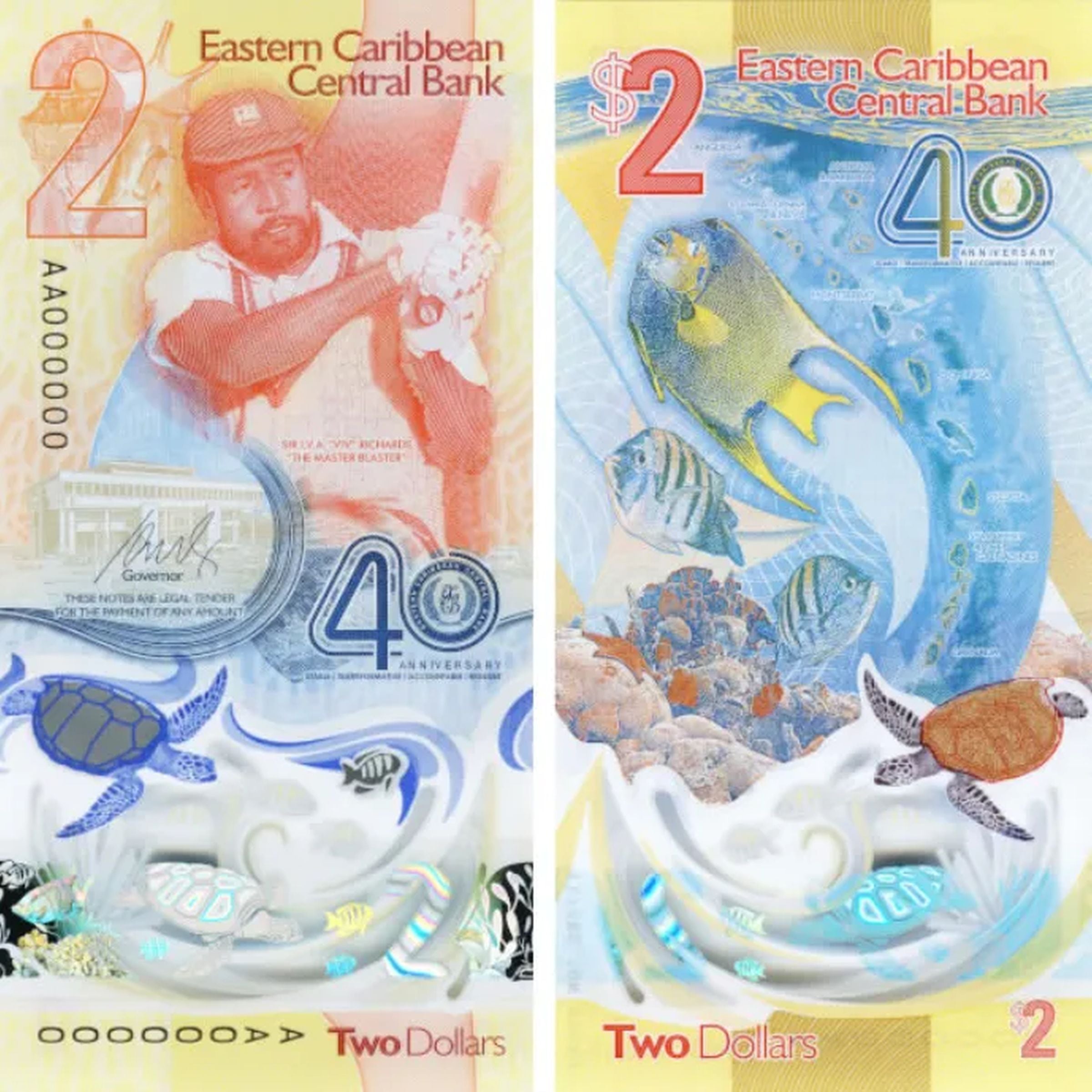 billete conmemorativo de $2 dólares del Banco Central del Caribe Oriental (ECCB)(Foto: Theibns)