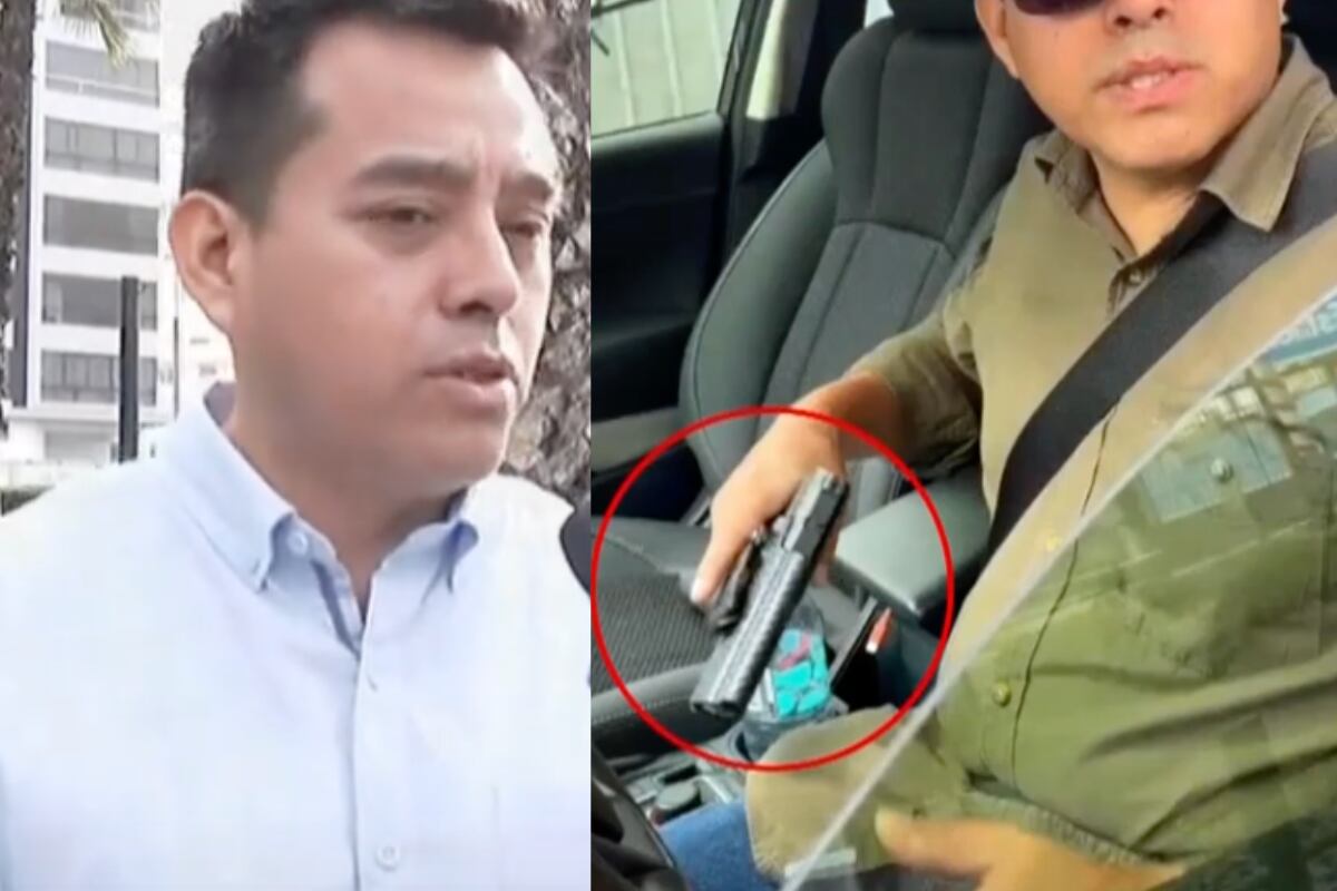 Estuardo Benites Palomo sacó su arma de fuego cuando Robinson Grandin le reclamó por manejar a excesiva velocidad en el distrito de Miraflores. Foto: composición EC/captura Buenos Días Perú