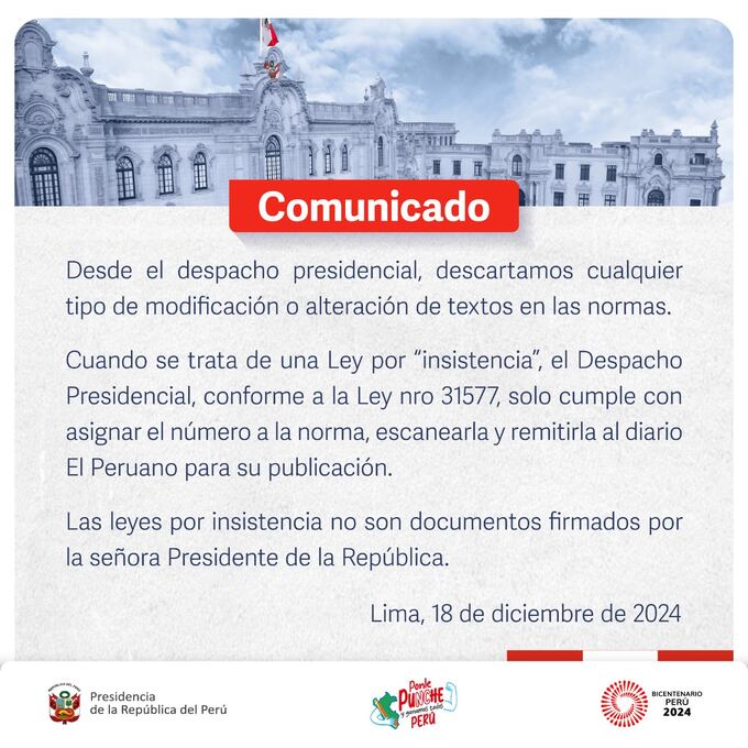 Comunicado de la Presidencia
