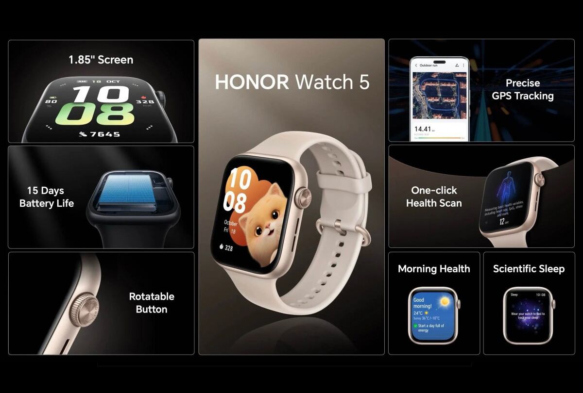 Estos son todos los detalles que trae el Honor Watch 5. (Foto: Honor)