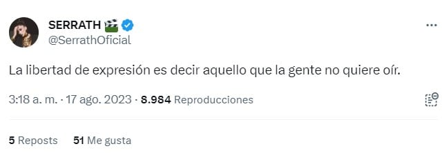 Publicación de Serrath em Twitter (Foto: Serrath/Twitter)
