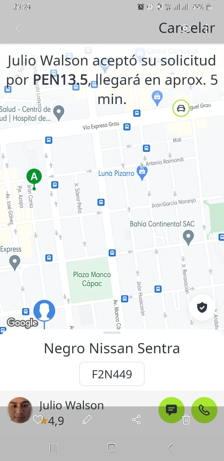 Walson afirmó que había llegado al punto de recojo mencionado por Ricardo, en el jirón Canta, pero estaba en la avenida Grau. (Foto: Captura de pantalla)