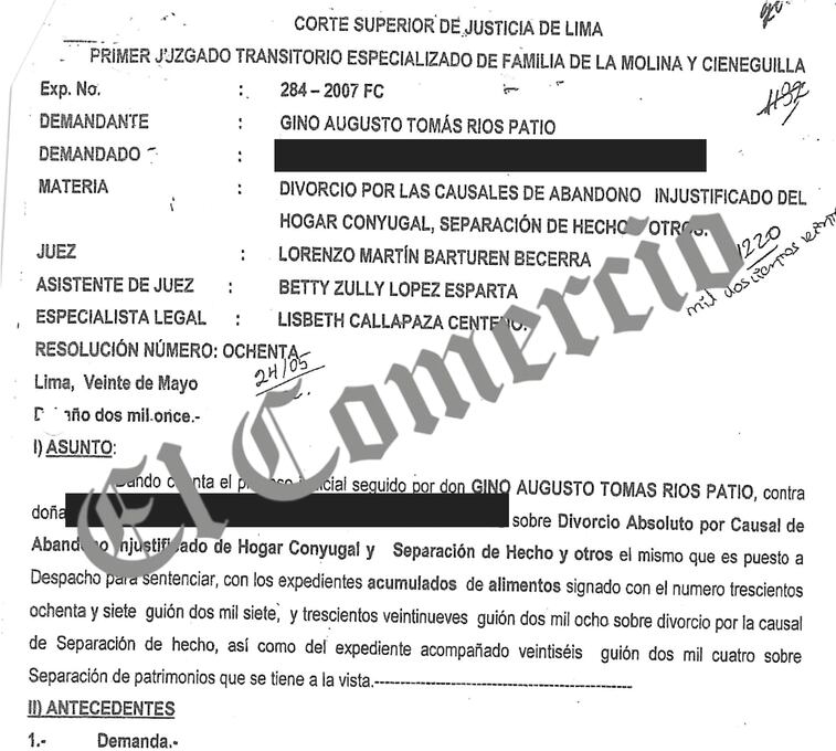 Caso Gino Ríos-Proceso de Divorcio