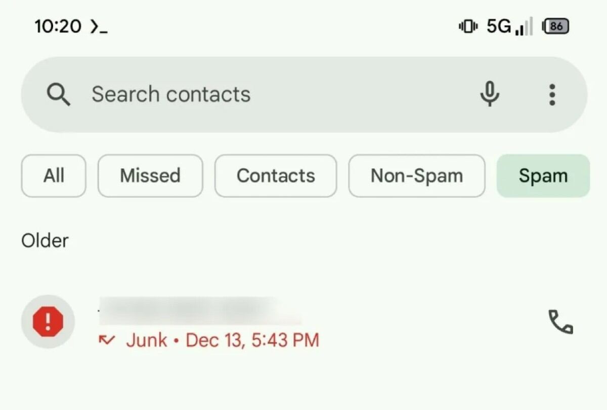 La aplicación de teléfono de Google ahora puede filtrar el spam y las llamadas desconocidas de su registro de llamadas. | Crédito: Android Authority
