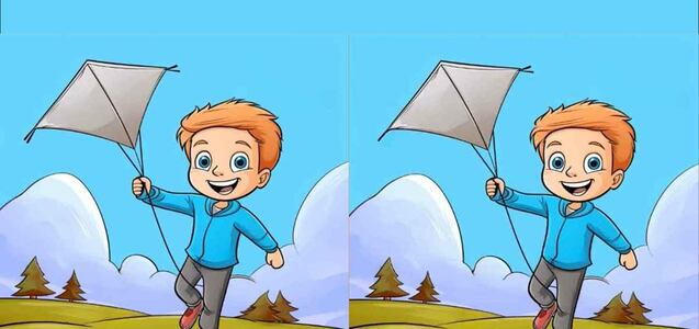 Encuentra 3 diferencias entre las imágenes de un niño volando una cometa!