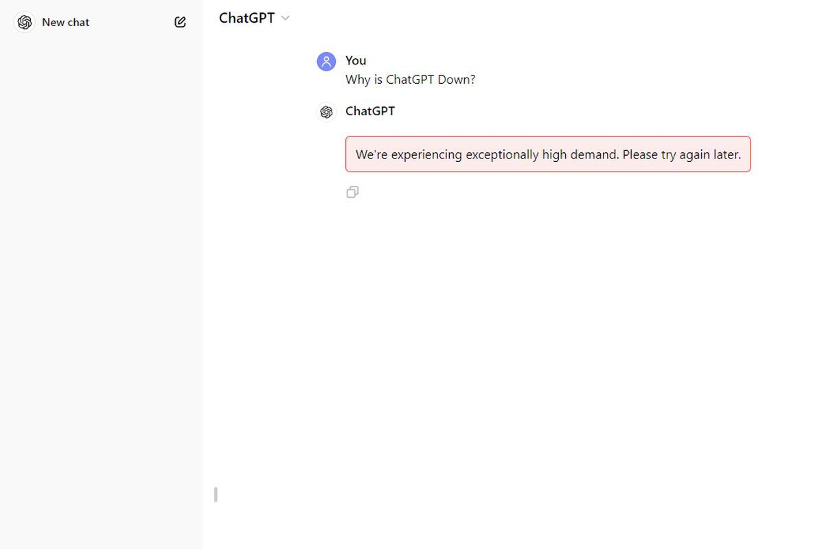 "Estamos experimentando una demanda excepcionalmente alta. Vuelva a intentarlo más tarde", el mensaje que reciben algunos usuarios al intentar usar ChatGPT.
