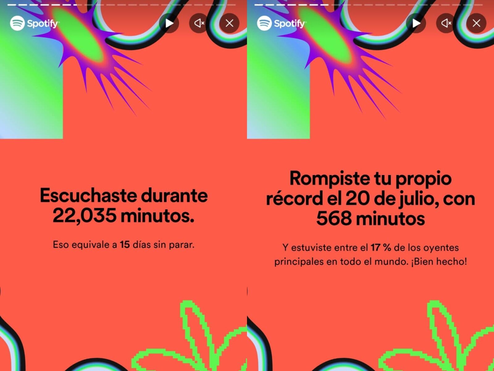 Spotify Wrapped 2023 nos dice la cantidad de minutos que hemos escuchado, su traducción a días y el día que más música escuchamos. (Foto: Spotify)