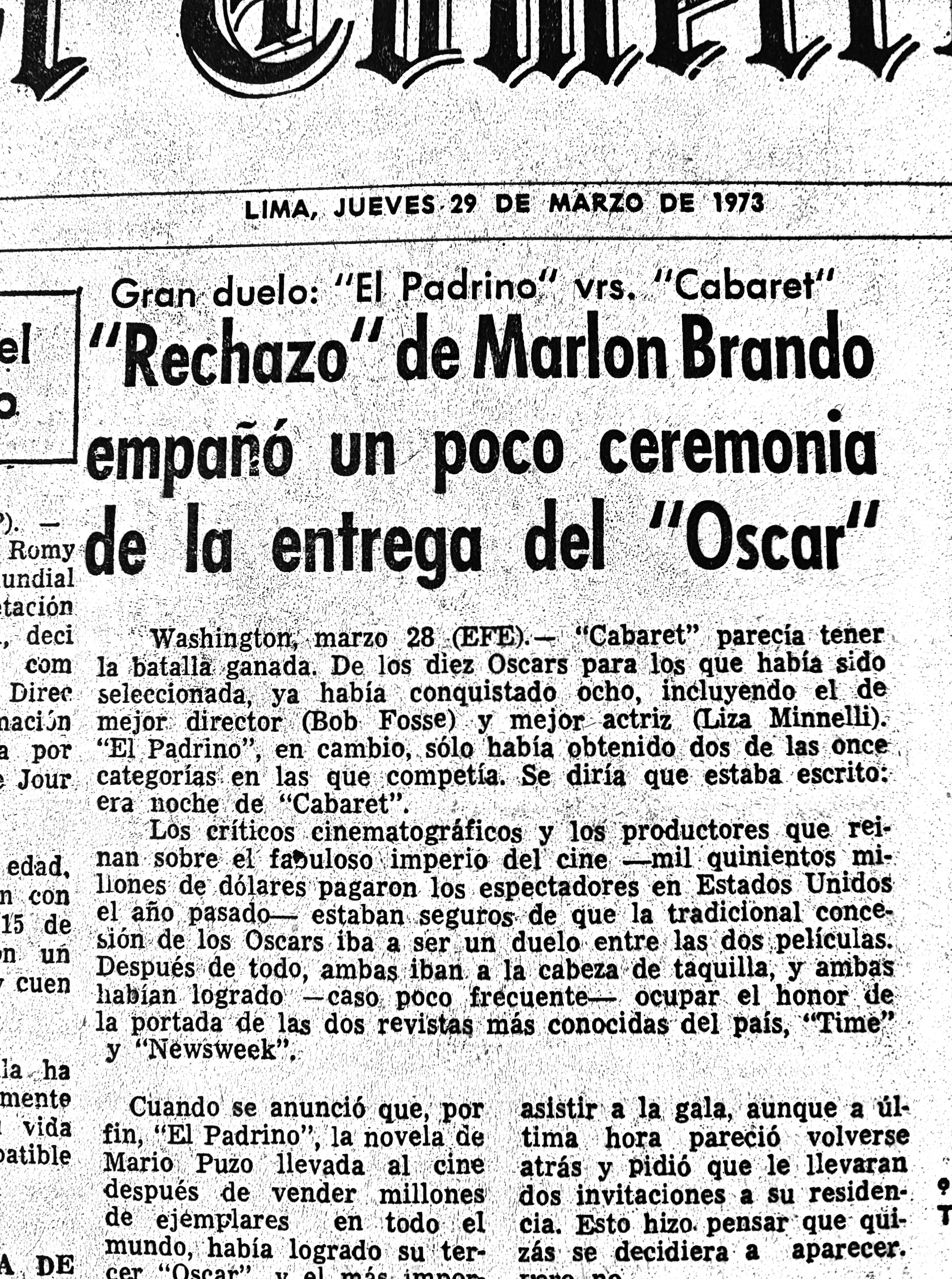 El rechazo de Marlon Brando a su premio a mejor actor por El Padrino generó un revuelo mediático.