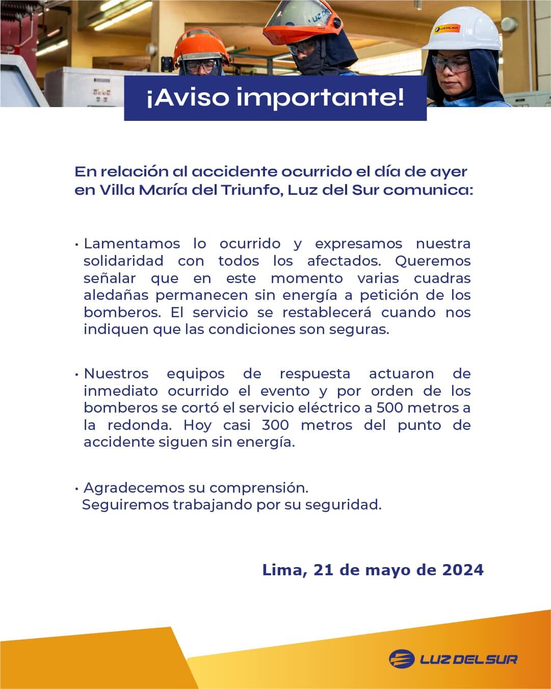 Comunicado de Luz del Sur