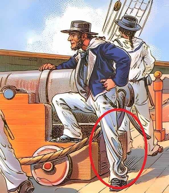 RETO VISUAL | La espada perdida se puede ver en el pantalón izquierdo del marinero.