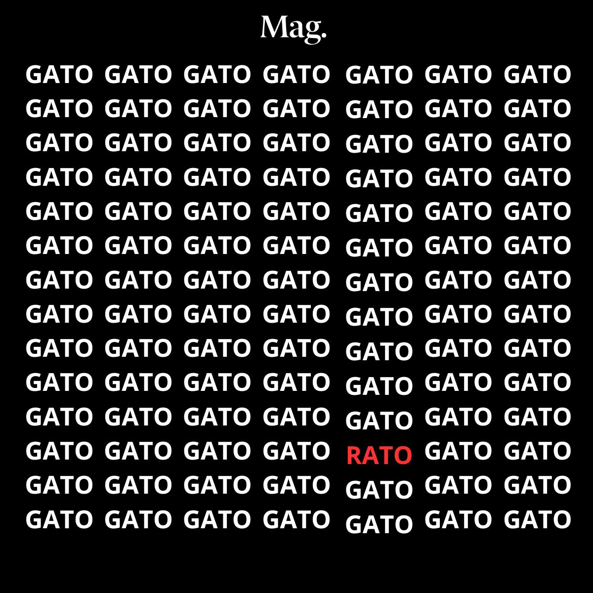 La palabra 'RATO' está resaltada en rojo si la encontraste en 7 segundos o menos tienes una vista de halcón.
