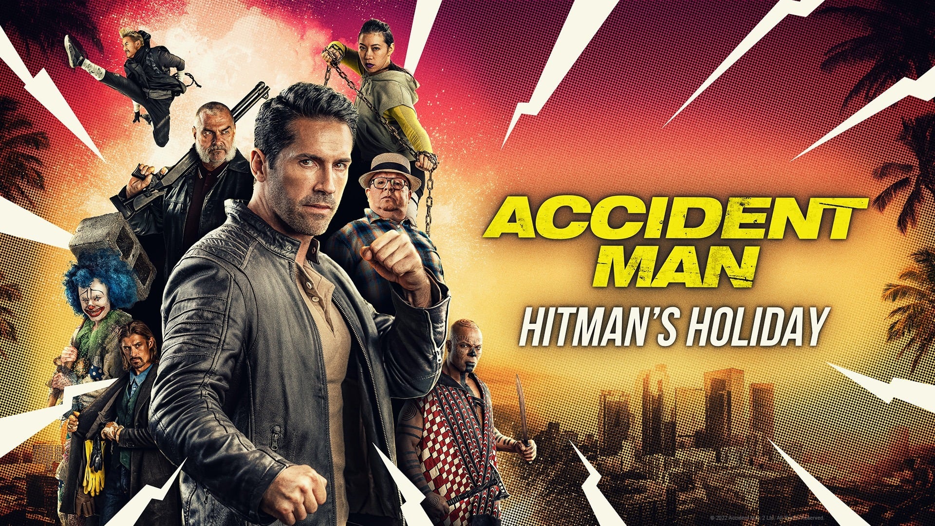 El póster de "Accident Man: Hitman's Holiday", película de George y Harry Kirby que se desarrolla a lo largo de 96 minutos de metraje (Foto: Wonder Street)