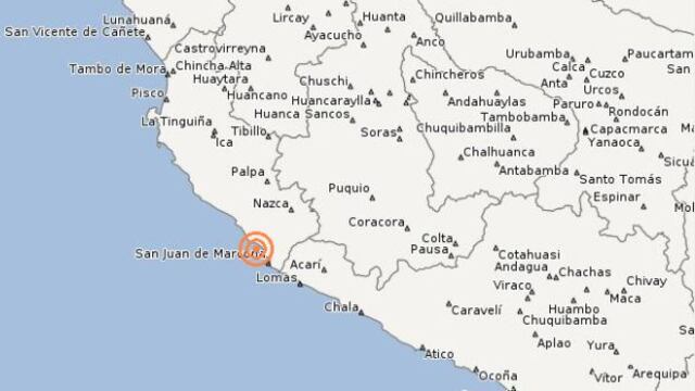 Ica: sismo de 5,5 grados se registró esta tarde en Nasca