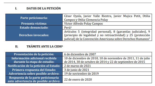 Tramite de la petición de Víctor Polay ante la CIDH