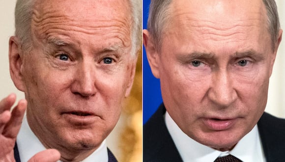 Elpresidente de EE. UU., Joe Biden (izq.) y y el presidente ruso, Vladimir Putin. (Foto de Eric BARADAT y Pavel Golovkin / varias fuentes / AFP)