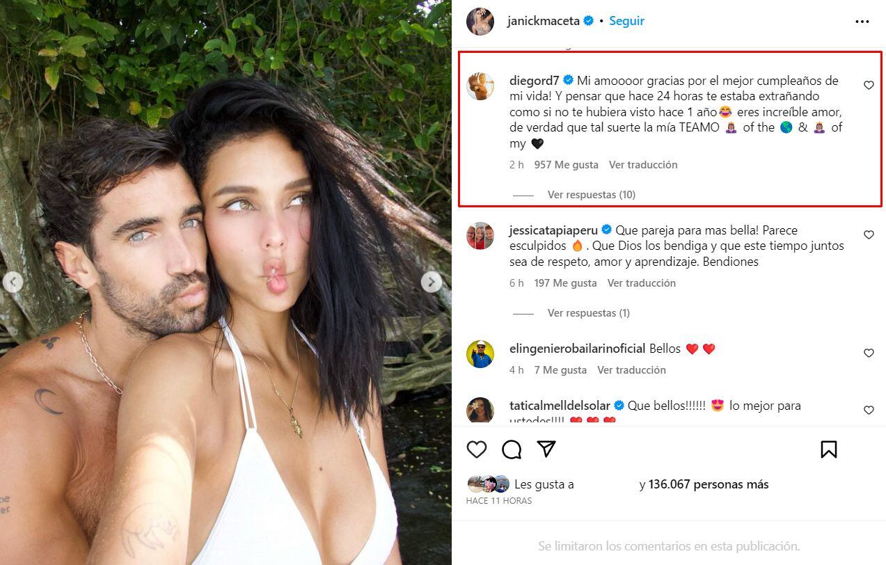 Janick Maceta se olvida de Andrés Wiese y confirma su relación con Diego Rodríguez. (Foto: Instagram)