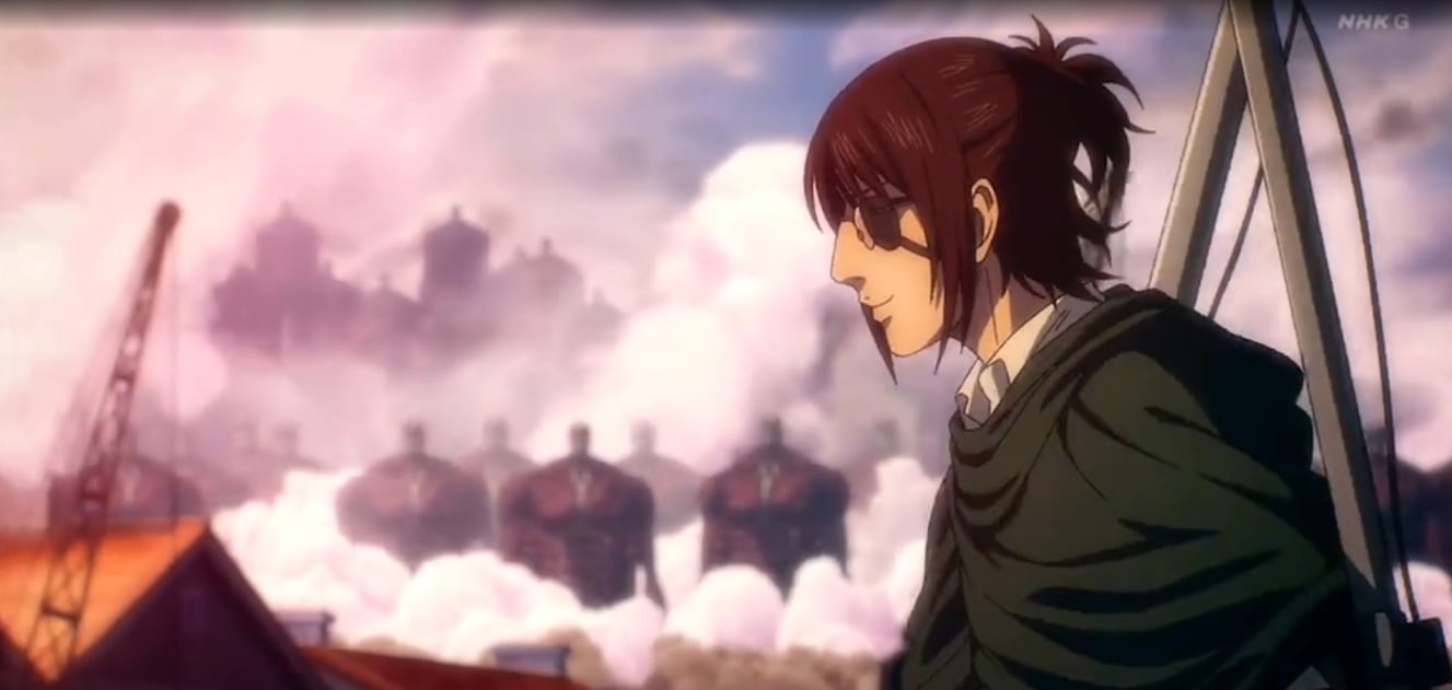Hange no duda en sacrificarse en el final de "Shingeki no Kyojin: The Final Season", Parte 3. (Foto: NHK)