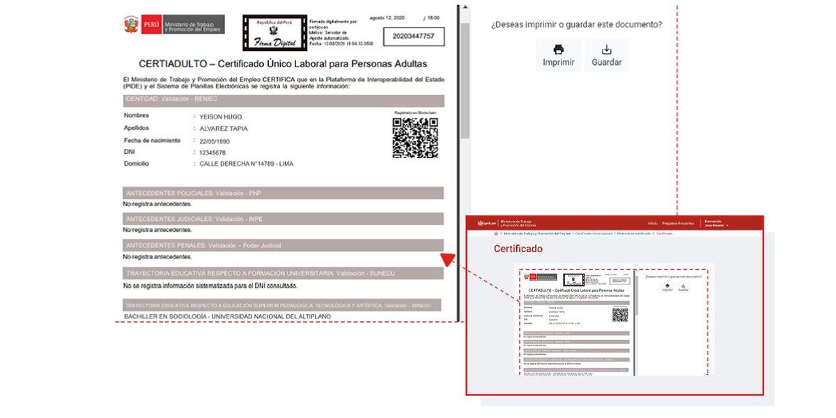 El CUL contiene información sobre los datos personales, educativos y de trabajo de quienes hacen la consulta (Imagen: Empleos Perú - MTPE)