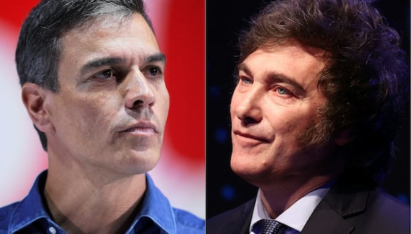 Esta combinación de imágenes de archivo muestra al presidente del Gobierno de España, Pedro Sánchez, y al presidente de Argentina Javier Milei. (Foto de Pau BARRENA y TOMÁS CUESTA /AFP).