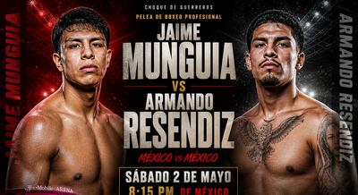 ¿A qué hora es la pelea Jaime Munguia vs Armando Resendiz por el título supermediano de la Asociación Mundial de Boxeo (AMB)?