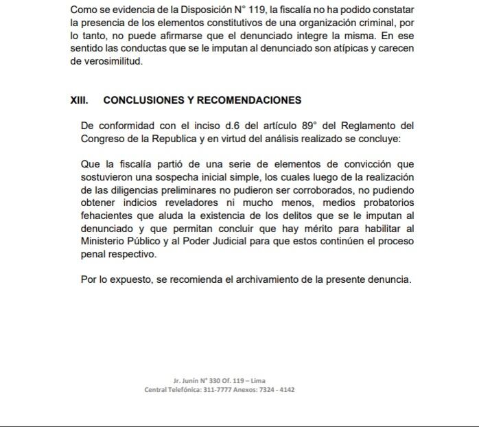 Informe sobre el caso del excongresista Héctor Becerril. (Foto: Congreso)