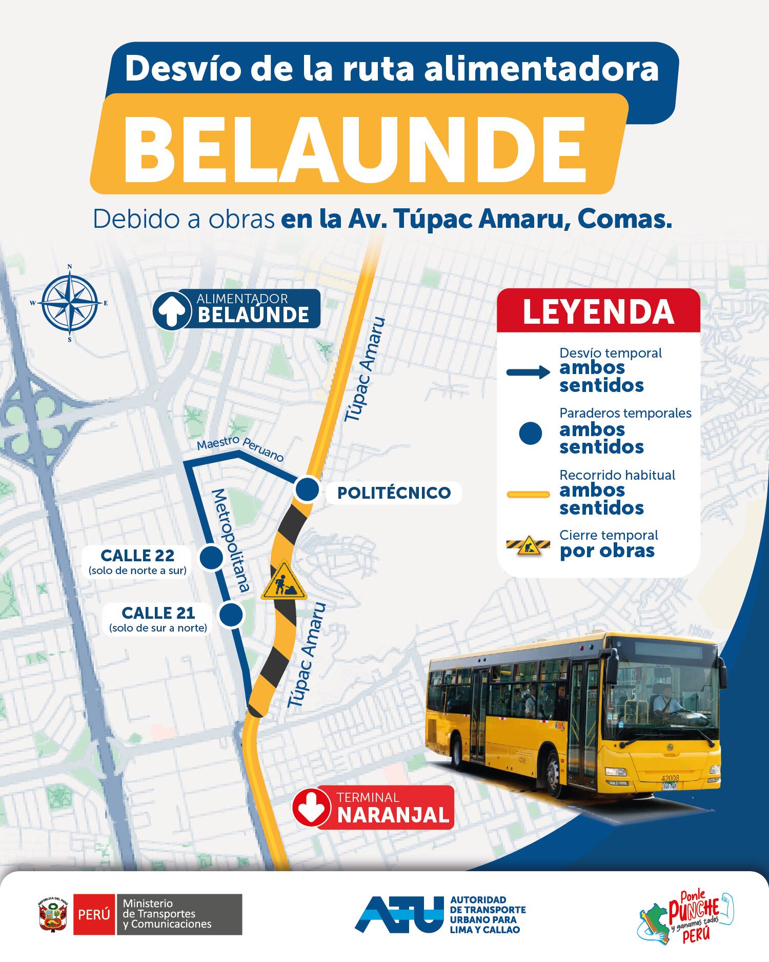 Conoce el desvío de la ruta alimentadora Belaunde. (Foto: X)