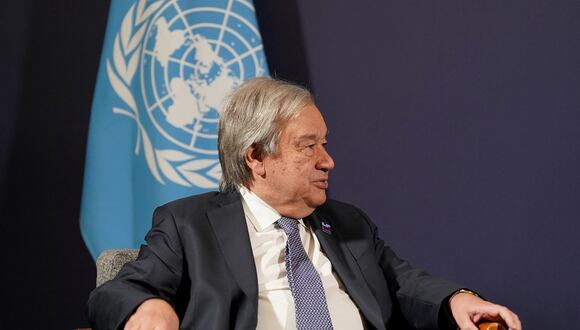El secretario general de la ONU, Antonio Guterres, reacciona durante una reunión en Bletchley Park, en el centro de Inglaterra, el 2 de noviembre de 2023. (Foto de Joe Giddens / POOL / AFP)
