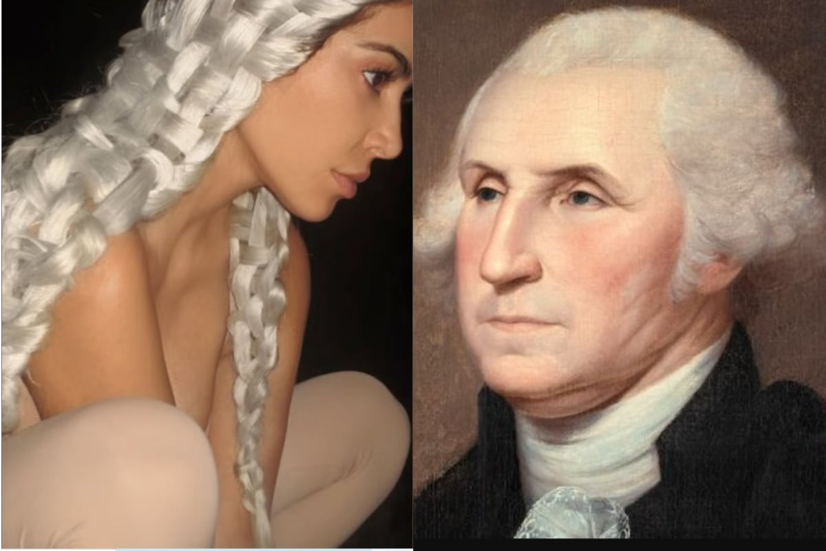 Usuarios compararon el nuevo look de Kim Kardashian con el del primer presidente de Estados Unidos, George Washington. (Foto: Instagram/kimkardashian | Bildagentur-online/Universal Images Group/Getty Images).