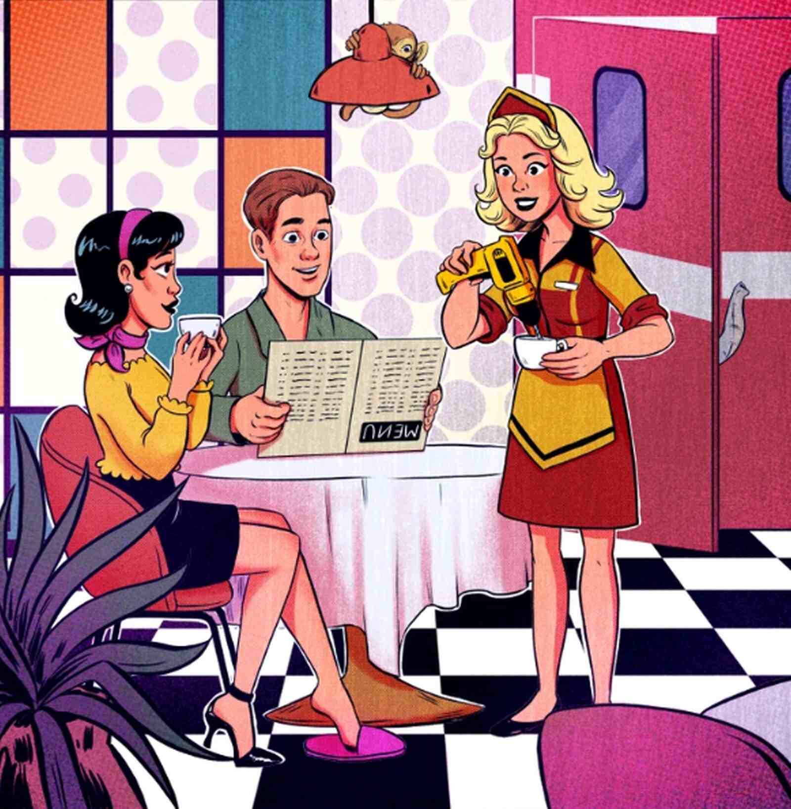 RETO VISUAL | Esta imagen muestra cómo una pareja es atendida por una mesera en un restaurante. ¿Cuáles son las 5 cosas que no cuadran? (Foto: genial.guru)