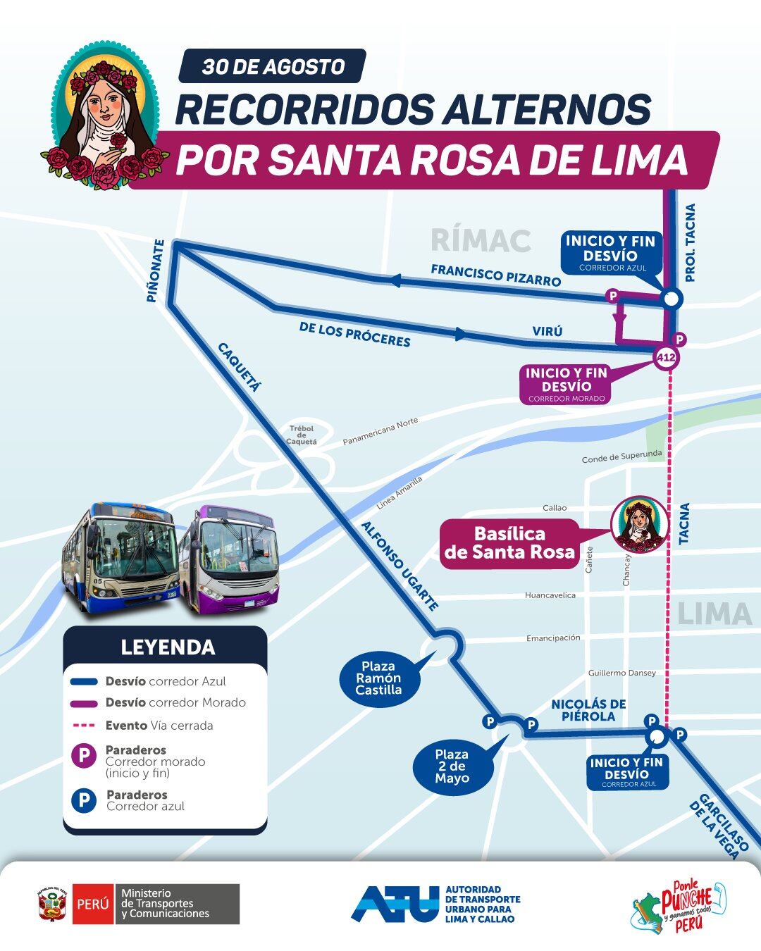 El Metropolitano y los corredores Azul y Morado adaptarán sus recorridos para facilitar el acceso al templo. (Foto: ATU)
